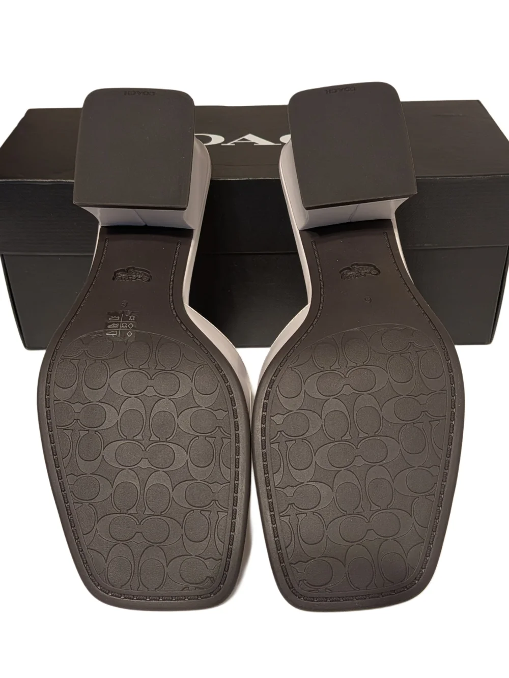 Coach Sculpted C Leather Block Heel Mule Sandals Optic White Women Size 9 B - Picture 3 of 9